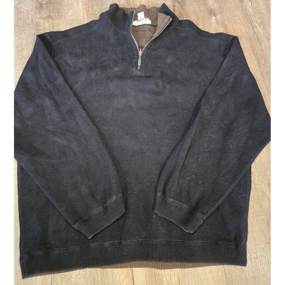 Caribbean Joe‎ Mens Sweater Black Cotton 1/4 Zip Long Sleeve Solid Pullover